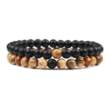 Load image into Gallery viewer, Unisex lava stone and tiger eye bracelets with elastic rope for comfortable wear.