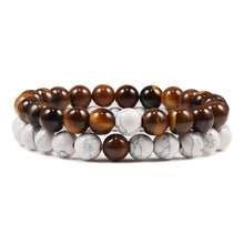 Load image into Gallery viewer, Natural stone couple bracelets with tiger eye and lava beads, perfect for meditation and balance.