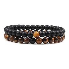 Load image into Gallery viewer, Spiritual bracelets for couples featuring natural tiger eye and volcanic lava beads.