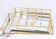 Load image into Gallery viewer, Nordic retro storage tray, gold glass organizer, makeup organizer tray, jewelry storage tray, Nordic style vanity tray, etro gold tray for decor, 
glass storage tray, elegant organizer for jewelry and makeup, decorative gold tray, vintage jewelry organizer