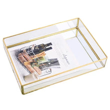 Load image into Gallery viewer, Nordic retro storage tray, gold glass organizer, makeup organizer tray, jewelry storage tray, Nordic style vanity tray, etro gold tray for decor, 
glass storage tray, elegant organizer for jewelry and makeup, decorative gold tray, vintage jewelry organizer