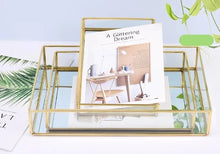 Load image into Gallery viewer, Nordic retro storage tray, gold glass organizer, makeup organizer tray, jewelry storage tray, Nordic style vanity tray, etro gold tray for decor, 
glass storage tray, elegant organizer for jewelry and makeup, decorative gold tray, vintage jewelry organizer