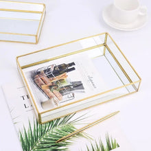 Load image into Gallery viewer, Nordic retro storage tray, gold glass organizer, makeup organizer tray, jewelry storage tray, Nordic style vanity tray, etro gold tray for decor, 
glass storage tray, elegant organizer for jewelry and makeup, decorative gold tray, vintage jewelry organizer
