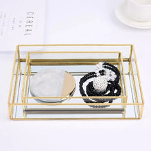 Load image into Gallery viewer, Nordic retro storage tray, gold glass organizer, makeup organizer tray, jewelry storage tray, Nordic style vanity tray, etro gold tray for decor, 
glass storage tray, elegant organizer for jewelry and makeup, decorative gold tray, vintage jewelry organizer