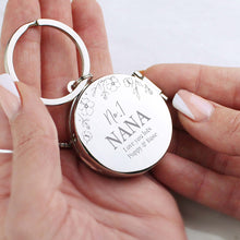 Load image into Gallery viewer, Personalised floral round photo frame keyring with custom picture insert