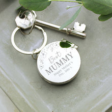 Load image into Gallery viewer, 
personalised keyring, engraved-personalised key ring, engraved keyrings, floral photo keyrings, personalised photo keyrings, custom photo keychain, round picture keyring, memory photo keychain, unique keepsake keychain, customisable keyring gift