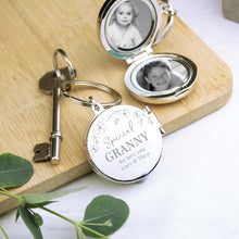Load image into Gallery viewer, 
personalised keyring, engraved-personalised key ring, engraved keyrings, floral photo keyrings, personalised photo keyrings, custom photo keychain, round picture keyring, memory photo keychain, unique keepsake keychain, customisable keyring gift