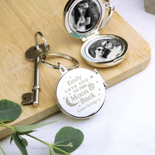 Load image into Gallery viewer, "Engraved sentimental photo keyring – 'To the Moon and Back' design