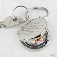Load image into Gallery viewer, Personalised 'To the Moon and Back' photo keyring with custom picture insert
