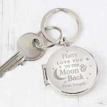 Load image into Gallery viewer, Personalised love-themed photo keyring – 'To the Moon and Back' gift"