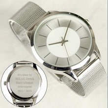 Load image into Gallery viewer, Elegant engraved silver mesh strap wristwatch