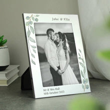 Load image into Gallery viewer, Custom engraved silver photo frame with botanical design