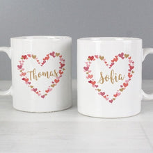 Load image into Gallery viewer, Matching couple mug set with confetti hearts design for wedding or anniversary.