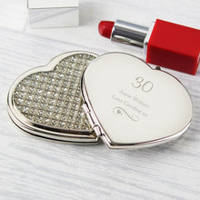 Load image into Gallery viewer, Personalised Swirls & Hearts Diamante Heart Compact Mirror Gift for Her