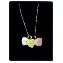 Load image into Gallery viewer, Personalised Initials Gold Rose Gold and Silver 3 Hearts Necklace Gifts