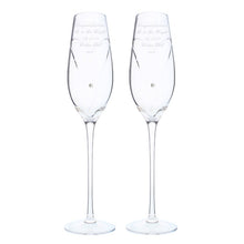 Load image into Gallery viewer, engraved crystal champagne flutes-engraved champagne flutes-swarovski champagne flutes-champagne flute gift-swarovski champagne flutes uk-personalised wine glass swarovski-personalised swarovski heart flutes-heart pair of flutes with gift box