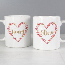 Load image into Gallery viewer, Personalised confetti hearts wedding mug set for newlywed couples.