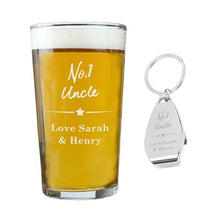 Load image into Gallery viewer, Engraved beer pint glass with custom bottle opener gift box