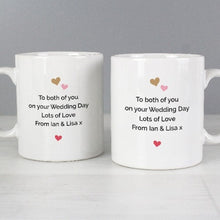 Load image into Gallery viewer, Custom Mr and Mrs mugs with heart design, perfect wedding gift.