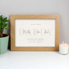 Load image into Gallery viewer, Personalised A4 oak framed print with custom text wall art gift
