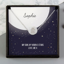 Load image into Gallery viewer, Engraved moon and stars necklace gift box for special occasions