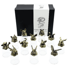 Load image into Gallery viewer, Set of bronze animal head wine / liqueur glass, mystical themed shot glasses for parties