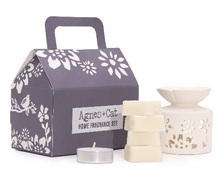 Load image into Gallery viewer, Agnes + Cat home fragrance set with decorative box, candles, and diffuser