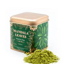Load image into Gallery viewer, Tea and matcha gift tins set. Mandala Leaves Matcha Tea can with green tea powder 