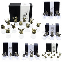 Load image into Gallery viewer, Collection of mystical creatures shot glasses with fantasy designs with packaging 