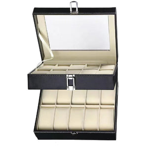 slot watch box, leather 3 slot watch box, slot watch box organizer, leather watch organizer, watch storage box leather, leather jewellery & watch organiser, PU leather watch display case, watch organizer box with glass top, multi-slot watch storage box, leather jewelry storage box, watch display box for collection, glass top watch case organizer, leather watch holder box, watch and jewelry organizer case