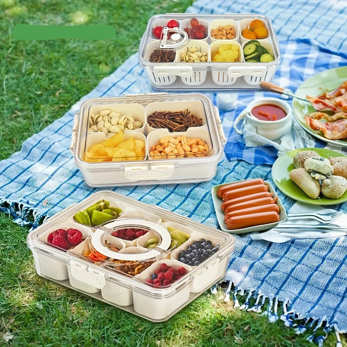 8-grid charcuterie board organizer for snacks and food storage