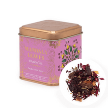 Load image into Gallery viewer, Premium loose leaf tea tins gift,  Tea tin labeled 'Mandala Leaves' with a small inset showing tea leaves. 