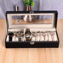 Load image into Gallery viewer, slot watch box, leather 3 slot watch box, slot watch box organizer, leather watch organizer, watch storage box leather, leather jewellery &amp; watch organiser, PU leather watch display case, watch organizer box with glass top, multi-slot watch storage box, leather jewelry storage box, watch display box for collection, glass top watch case organizer, leather watch holder box, watch and jewelry organizer case