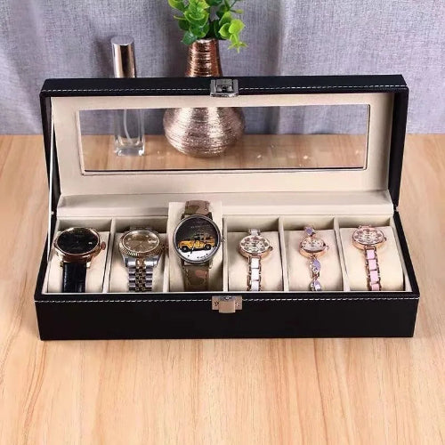 slot watch box, leather 3 slot watch box, slot watch box organizer, leather watch organizer, watch storage box leather, leather jewellery & watch organiser, PU leather watch display case, watch organizer box with glass top, multi-slot watch storage box, leather jewelry storage box, watch display box for collection, glass top watch case organizer, leather watch holder box, watch and jewelry organizer case