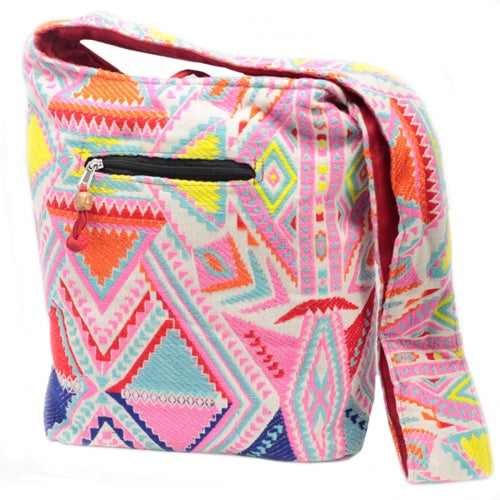 Large hippy sling shoulder bag made from cotton fabric