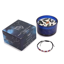 Load image into Gallery viewer, Astrology-themed candle with healing gemstone bracelet