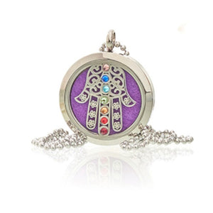 aromatherapy diffuser necklace-aromatherapy necklace silver locket-chakra-stress-anxiety pendant oil diffuser with 10 pads-four leaf clover-tree of life aromatherapy essential oil locket scent perfume diffuser pendant-locket essential oil diffuser perfume necklace-gift for her-hand de fatima- yoga chakra-om chakra