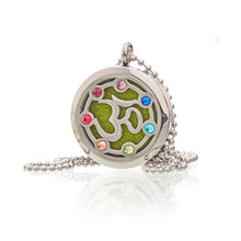 Load image into Gallery viewer, aromatherapy diffuser necklace-aromatherapy necklace silver locket-chakra-stress-anxiety pendant oil diffuser with 10 pads-four leaf clover-tree of life aromatherapy essential oil locket scent perfume diffuser pendant-locket essential oil diffuser perfume necklace-gift for her-hand de fatima- yoga chakra-om chakra