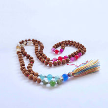 Load image into Gallery viewer, Wooden bead mala with chakra symbolism