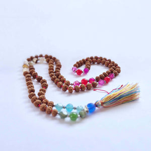 Wooden bead mala with chakra symbolism