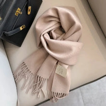 Load image into Gallery viewer, Beige scarf with fringes for women’s warm wool scarf in solid tones