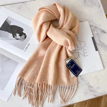 Load image into Gallery viewer, Beige scarf with tassels soft cosy wool scarf for cold protection