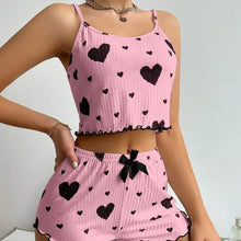 Load image into Gallery viewer,  Summer women’s pajama set featuring printed love tank and shorts