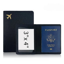 Load image into Gallery viewer, Lightweight travel passport case with gold airplane icon