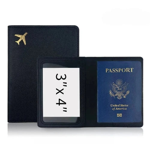 Lightweight travel passport case with gold airplane icon
