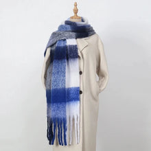 Load image into Gallery viewer, Blue plaid scarf luxury warm pashmina shawl