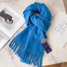 Load image into Gallery viewer, Blue scarf with fringes scarf for everyday wear