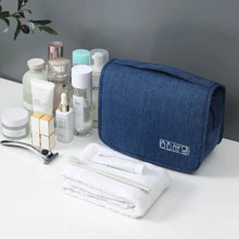 Load image into Gallery viewer, Hanging cosmetic wash bag with compartments for toiletries and makeup