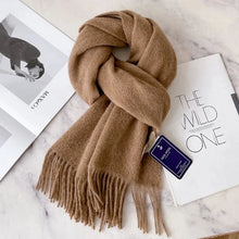 Load image into Gallery viewer, Brown scarf with fringes solid colour insulated wool scarf