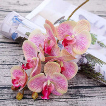 Load image into Gallery viewer, Faux orchid plant with six flower heads for desks and side tables